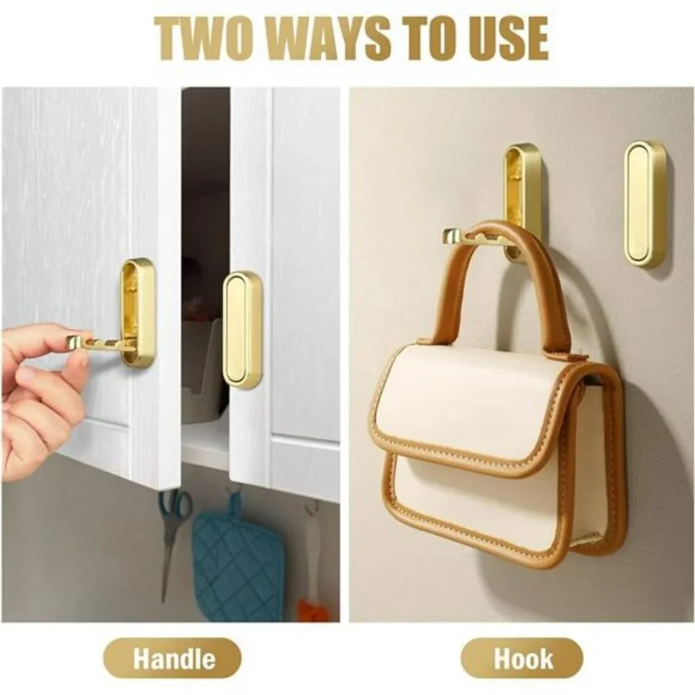 Gold Wall Hooks Foldable Heavy Duty Coat Towel Bag Backpack Hangers Set of 4 Pc